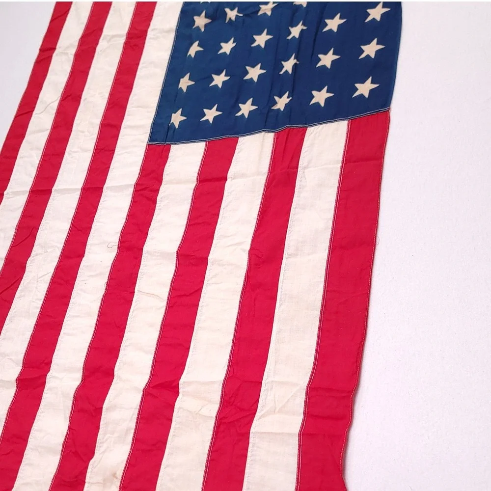 Vintage 48 Star American Flag Cotton Bunting Sewn Stripes 32x57‎ Americana WWII